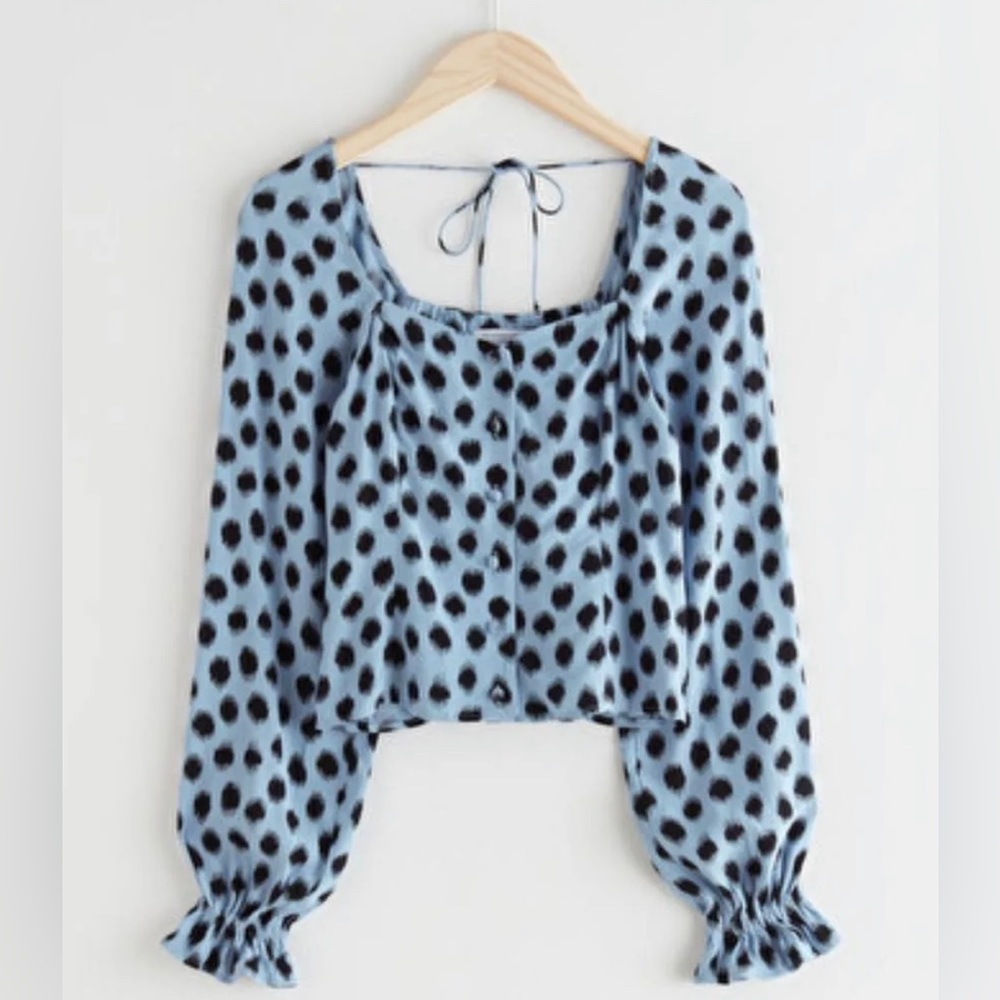& Other Stories Blue Polka Dot Long Sleeve Top